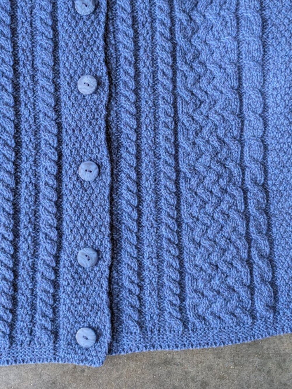 Aran Crafts Irish Cable Knit Fisherman Blue Merino Wool Cardigan Sweater size XL - Picture 4 of 6